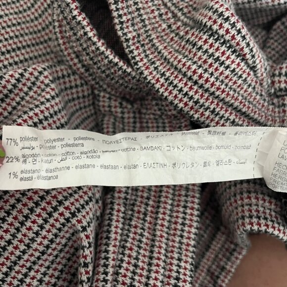 ZARA HOUNDSTOOTH PANTS WOMENS LARGE RED BLACK WHITE ELASTIC PULL ON WAIST TROUSE - Picture 7 of 7